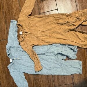 Set of Two Baby Rompers in Blue and Tan